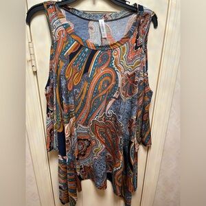 🍂🤎Honeyme Multicolor Paisley Open Shoulder SzL Blouse🤎